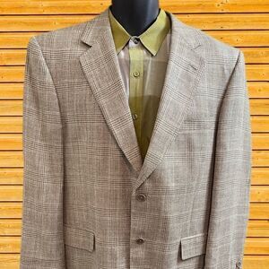 Jos A Bank Signature Gold Tan Plaid Gingham Blazer